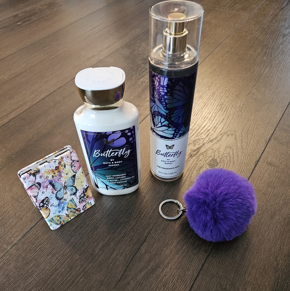 NEW Bath & Body Works Butterfly Collection Mist & Lotion + Mirror & Bag Charm - Picture 6 of 6